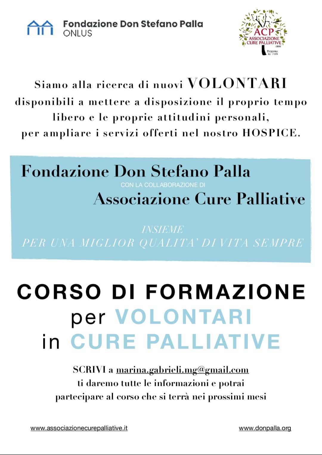 Corso Formazione Volontari in cure palliative